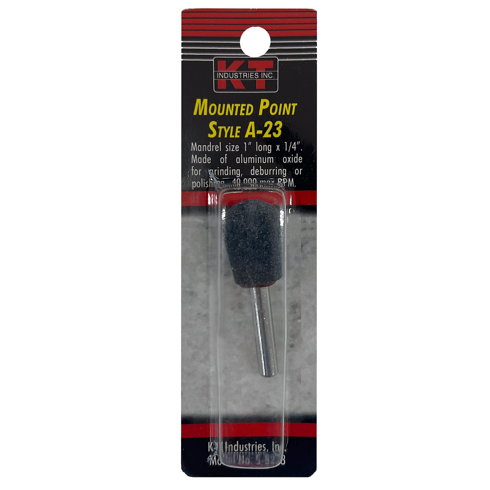 K-T Industries Mounted Point A-23 — Aluminum Oxide, 1/4in. Shank, 40,000 RPM, Model# 5-8223